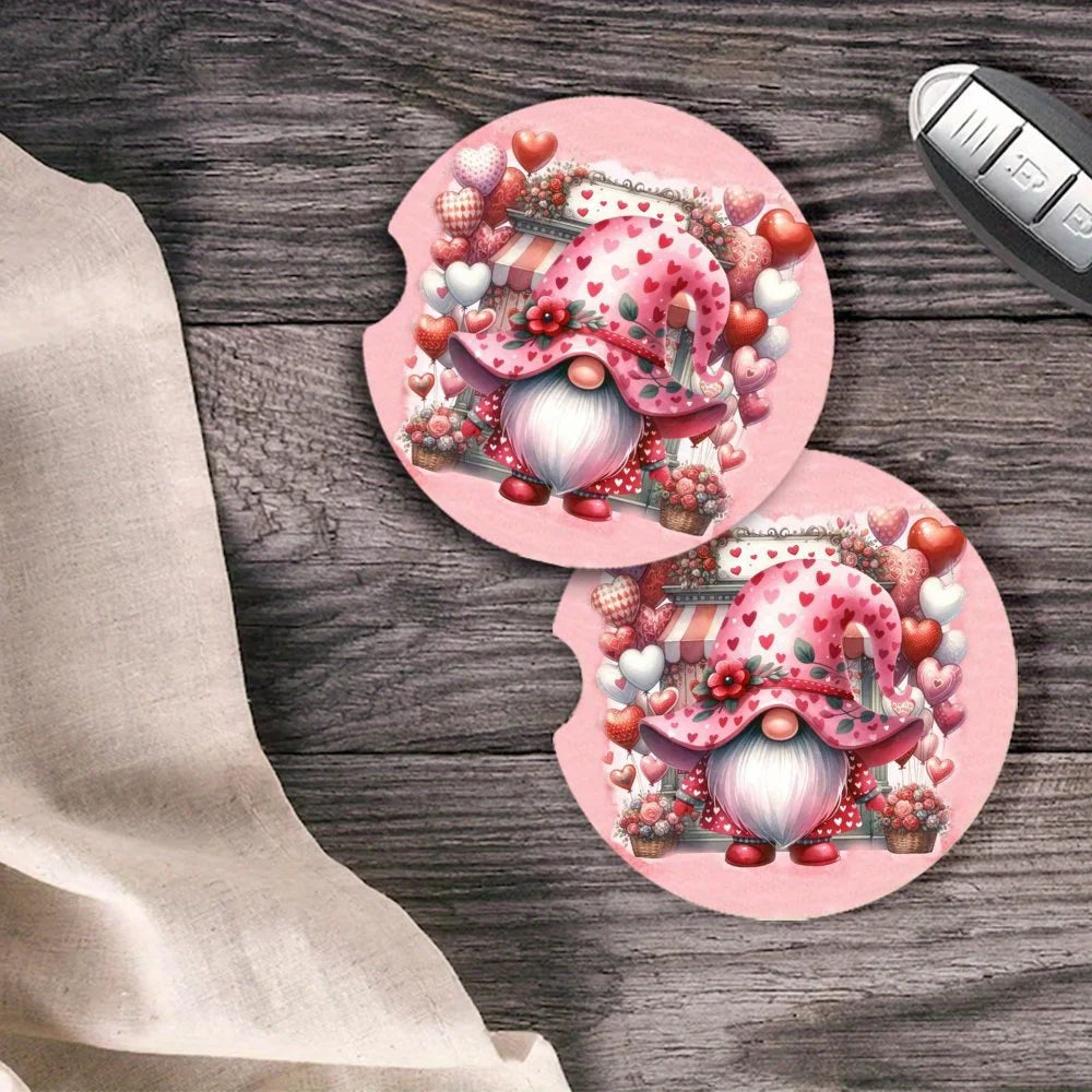 2-Pack Valentine's Pink Gnome Acrylic Car Cup Coasters Car Cup Coasters HIP