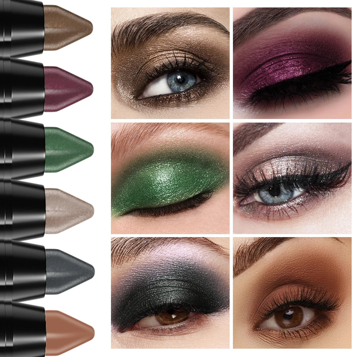 6-Piece Metallic Glitter Eyeshadow Pencil Set – Shimmer Liner Eyeshadow Pencil Set HIP 601