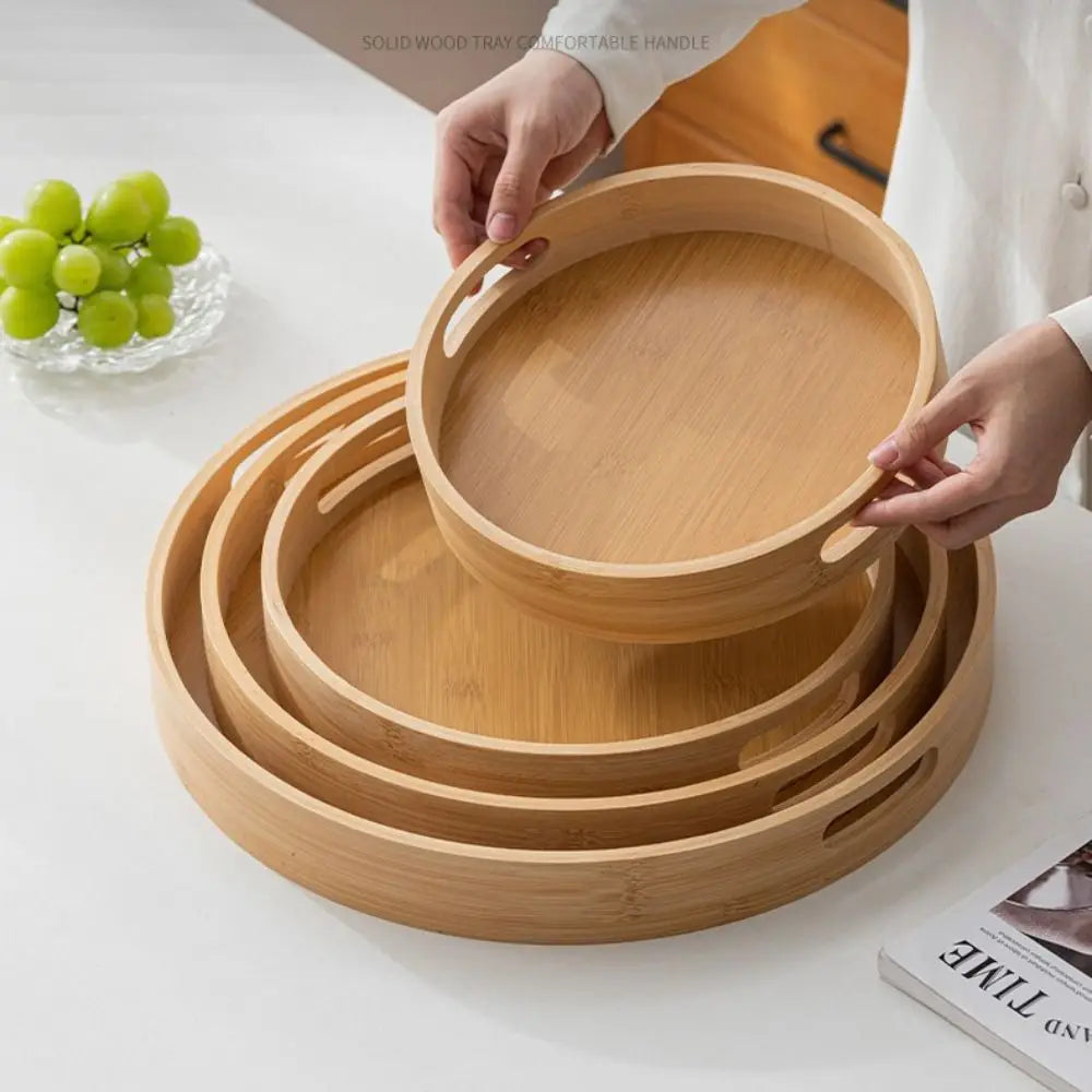 Round Wooden Serving Tray with Handle | 25–40cm Sizes Wooden Serving Tray HIP