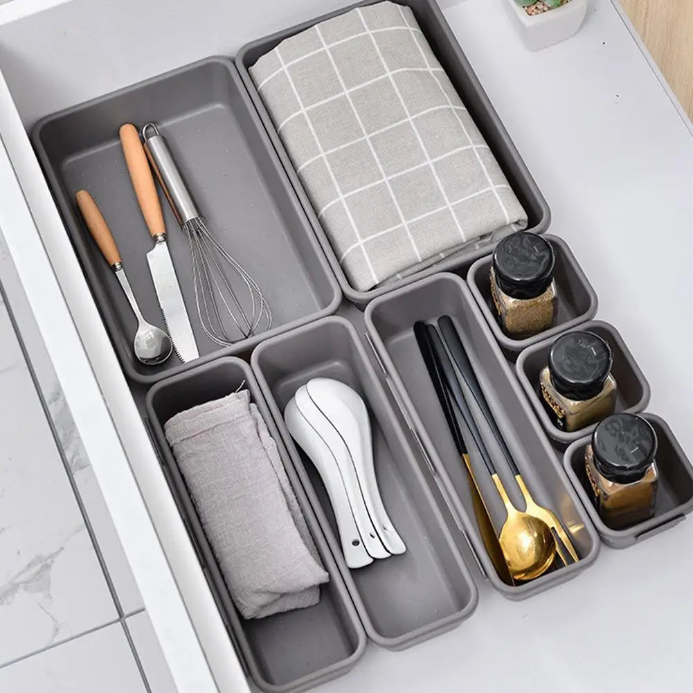 8pc/set Kitchen Bathroom Storage Trays Sundries Jewellery Holder Closet Cover Make Up Organizer Box Storage Drawer Storage Box HIP