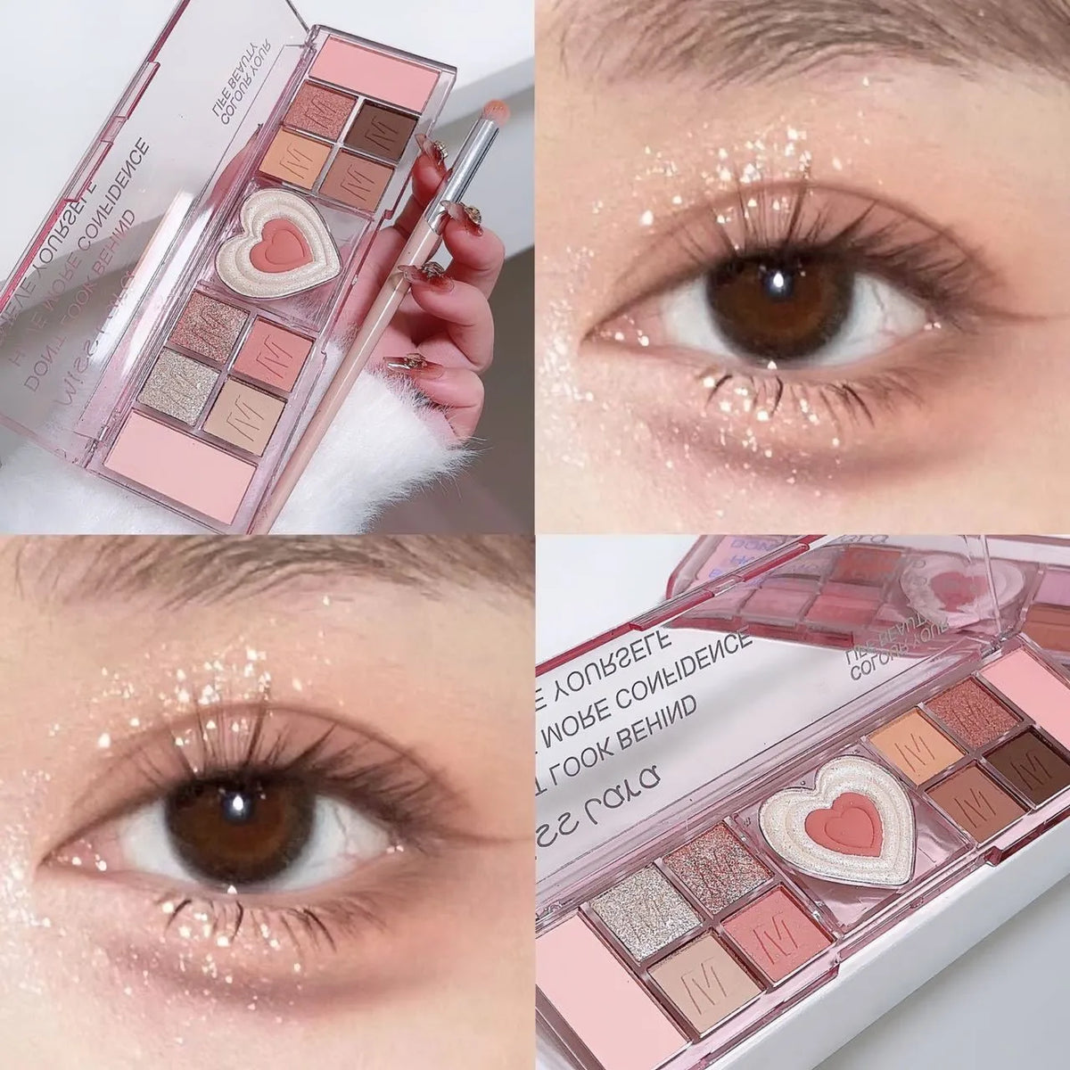 12Colors Love Heart Pink Eyeshadow Palette Natural Cool Tone Low Saturation Matte Eye Shadow Pallet Brown Korean Makeup Cosmetic HIP 01