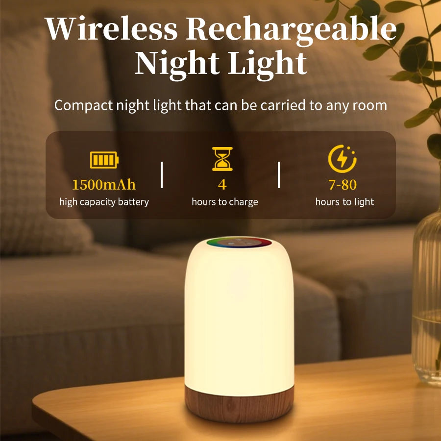 Rechargeable LED Table Lamp RGB Dimmable Touch Bedside Lamp Timer Reading Night Light Bedroom Living Room Decor Nursery Gifts HIP
