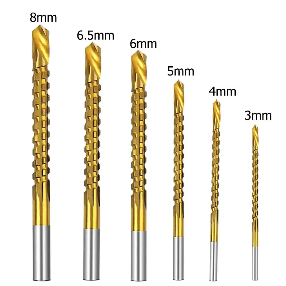 6-Pc Titanium HSS Serrated Drill Bit Set 3–8mm | 3-in-1 HSS Drill Bit Set HIP