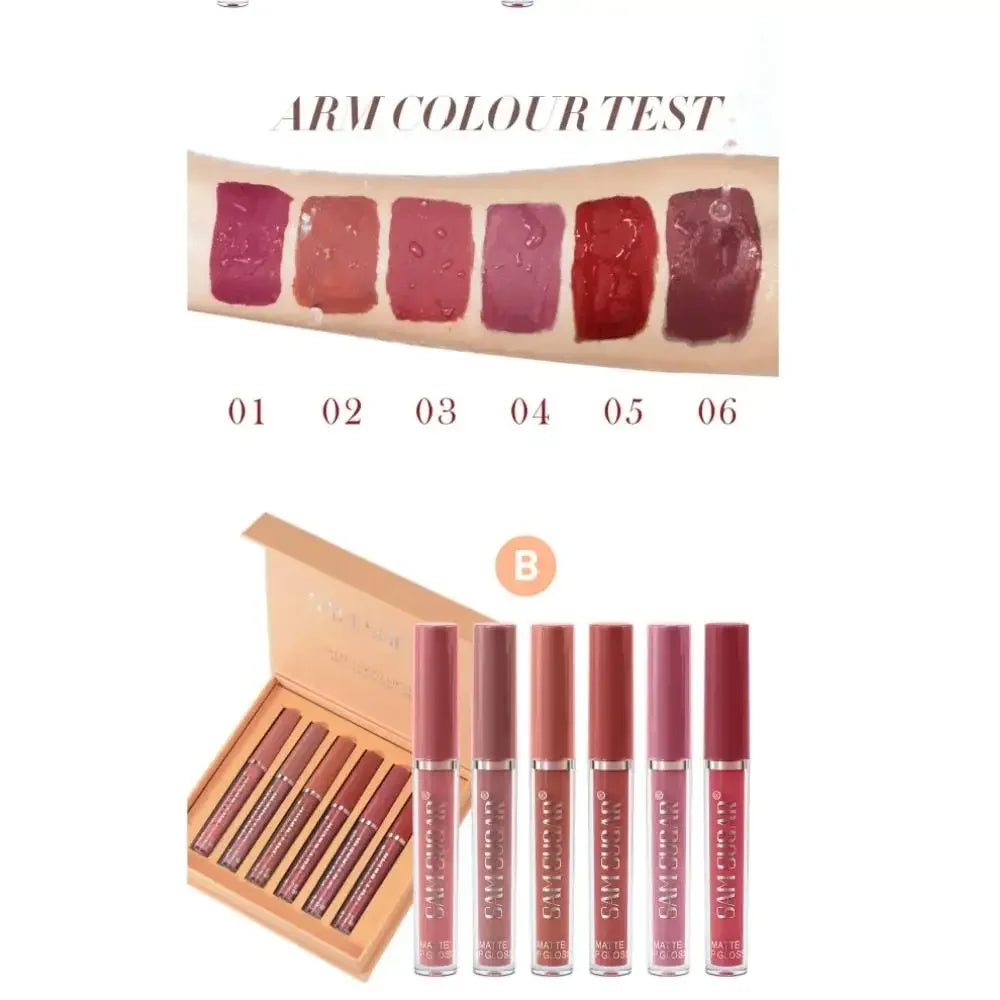 SAM SUGAR 6-Pc Matte Liquid Lipstick Set – Waterproof & Long Lasting Matte Liquid Lipstick Set HIP