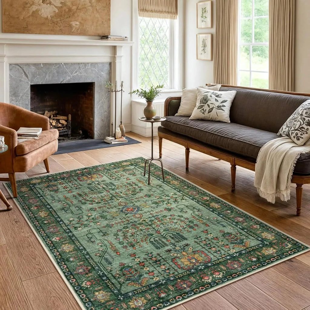Vintage Persian Area Rug – Pink Boho Floral Non-Slip Washable Decorative Area Rug HIP