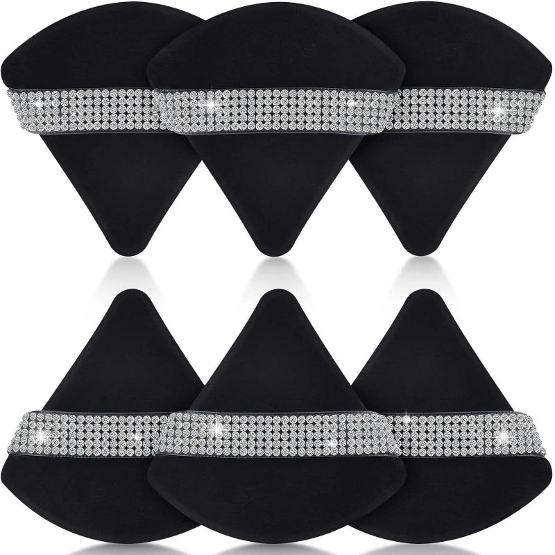 Diamond Triangle Velvet Setting Puff Ribbon Detail Powder Sponge Smooth Finishing Soft Puff for Loose Pressed Powder Application HIP black