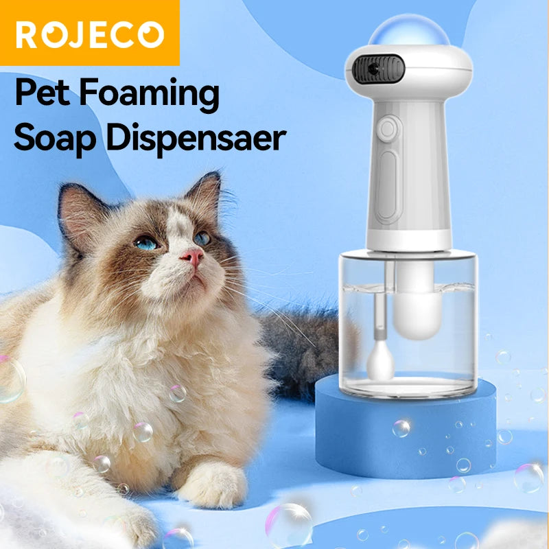 ROJECO Automatic Pet Soap Dispenser Wireless Electric Cat Foaming Machine Dog Cleaning Bath Shampoo Foam Sprayer Pet Supply HIP