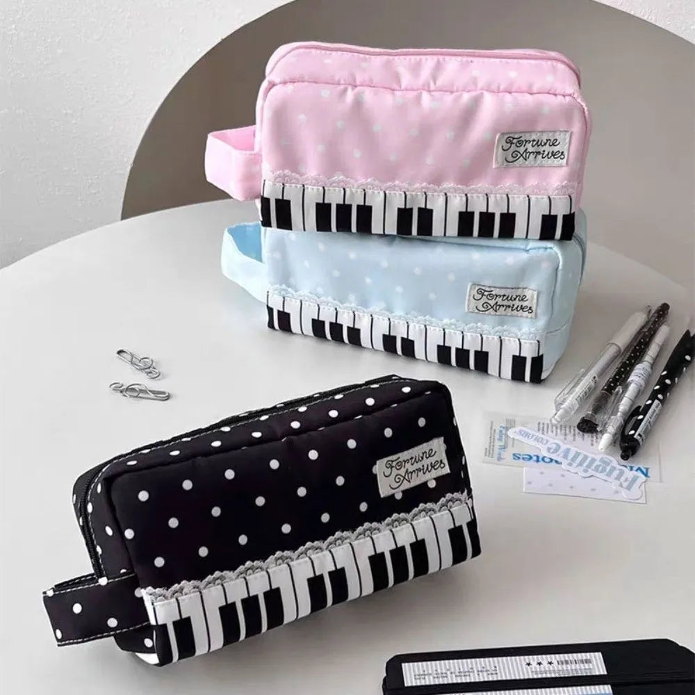 Kawaii Piano Key Polka Dot Pencil Case – Large Capacity Pen Bag Pencil Case HIP