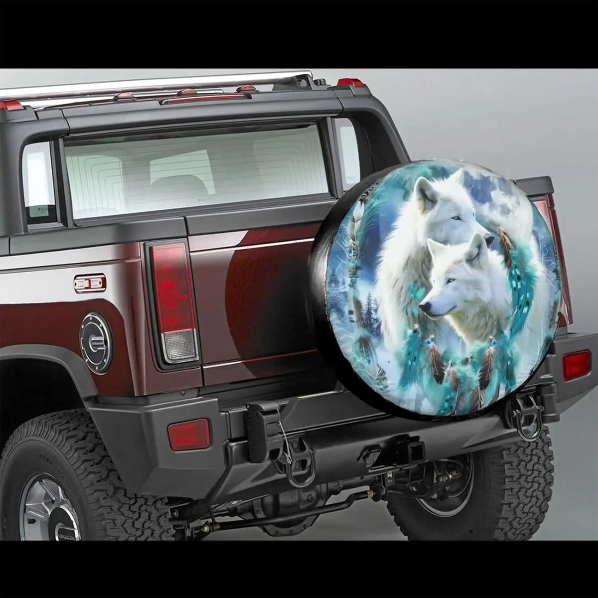 Boho American Wolves Spare Tire Cover – Waterproof Blue Spare Tire Cover HIP