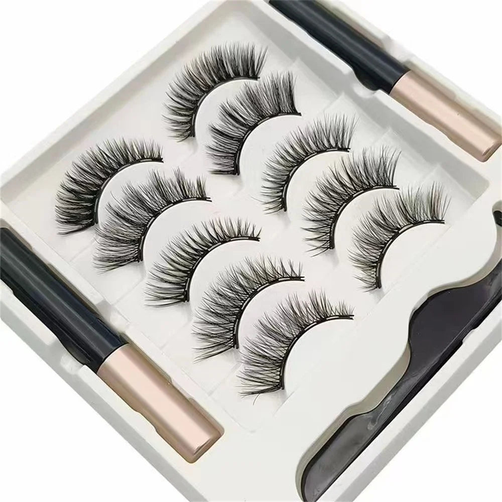 5 Pairs 5 Magnetic Eyelashes Eyeliner Tweezers Set 3D Mink Eyelashes Natural Artificial False Lashes HIP MIX