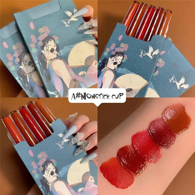 Five Pack Cigarette-shaped Lipstick Set Matte Velvet Lasting Creative Blue Pink Girl Cigarette Tube Lip Glaze Set Lip Makeup HIP