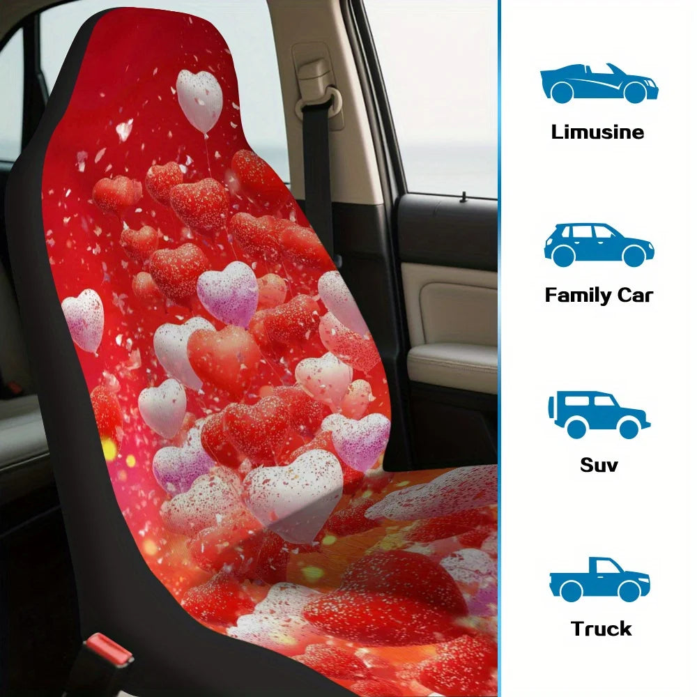2-Pc Red Hearts & Balloons Car Seat Covers – Polyester Car Seat Covers HIP