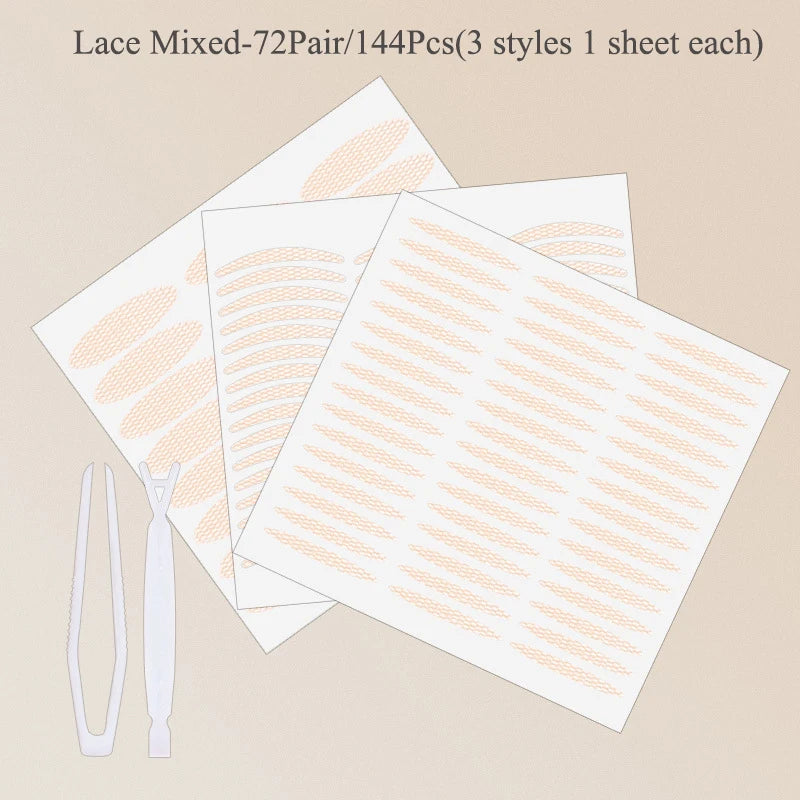 480PCS Invisible Double Eyelid Tape Self-Adhesive Gauze Slim/Wide Waterproof Fiber Stickers for eyelid with free Tools Cosmetics HIP 04Lace Mix 144Pcs