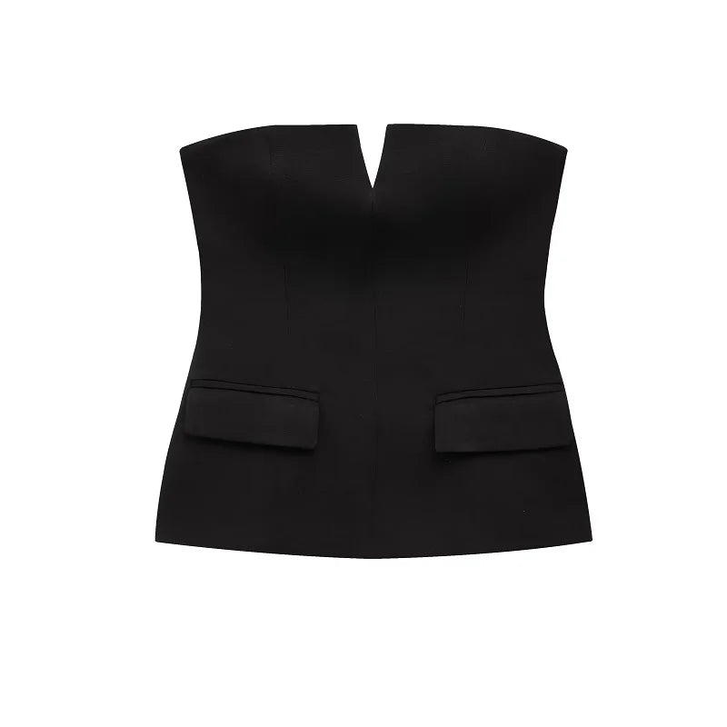 MUJER off Shoulder Tube Top Women Sexy Strapless Crop Top Woman Fashion Backless Short Tops for Women Spring Bustier Vest Top HIP black M