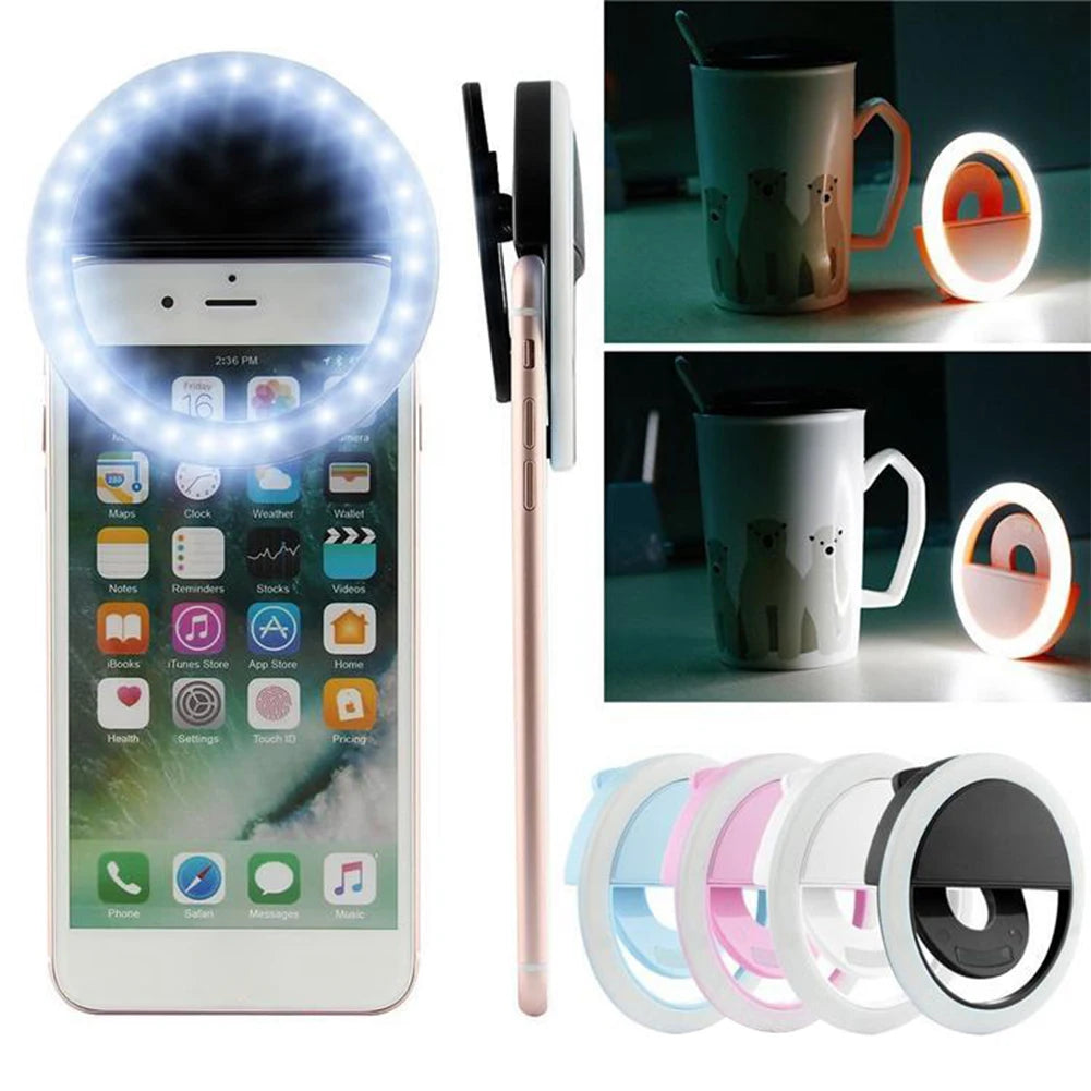 Led Selfie Ring Light Mobile Phone Lens LED Selfie Lamp Ring for IPhone Samsung Xiaomi Huawei Phone Selfie Clip Light Accessorie HIP