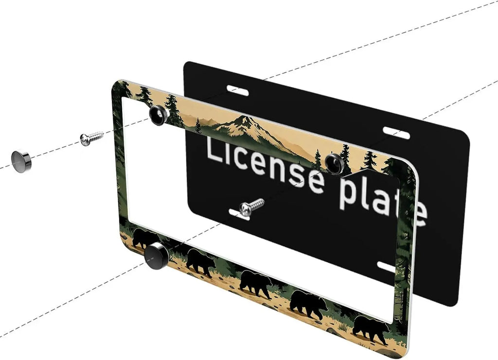 2-Pack Black Bear License Plate Frames – Rustic Stainless Steel License Plate Frame HIP