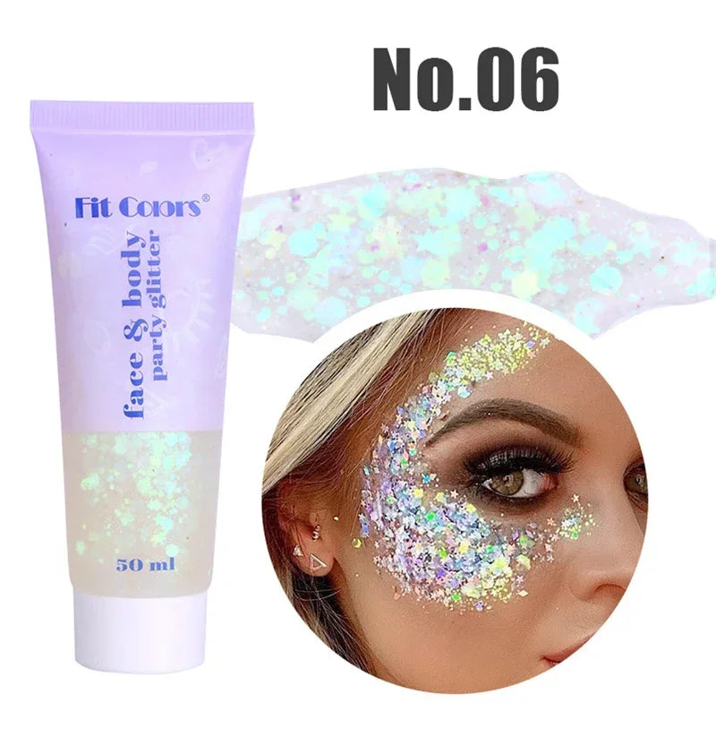 Eye Sequins Gel Mermaid Scale Face Body Lip Sequins Glitter Powder Eye Shadow Bright Polarized Dance Nail Decoration Makeup 50ML HIP 06