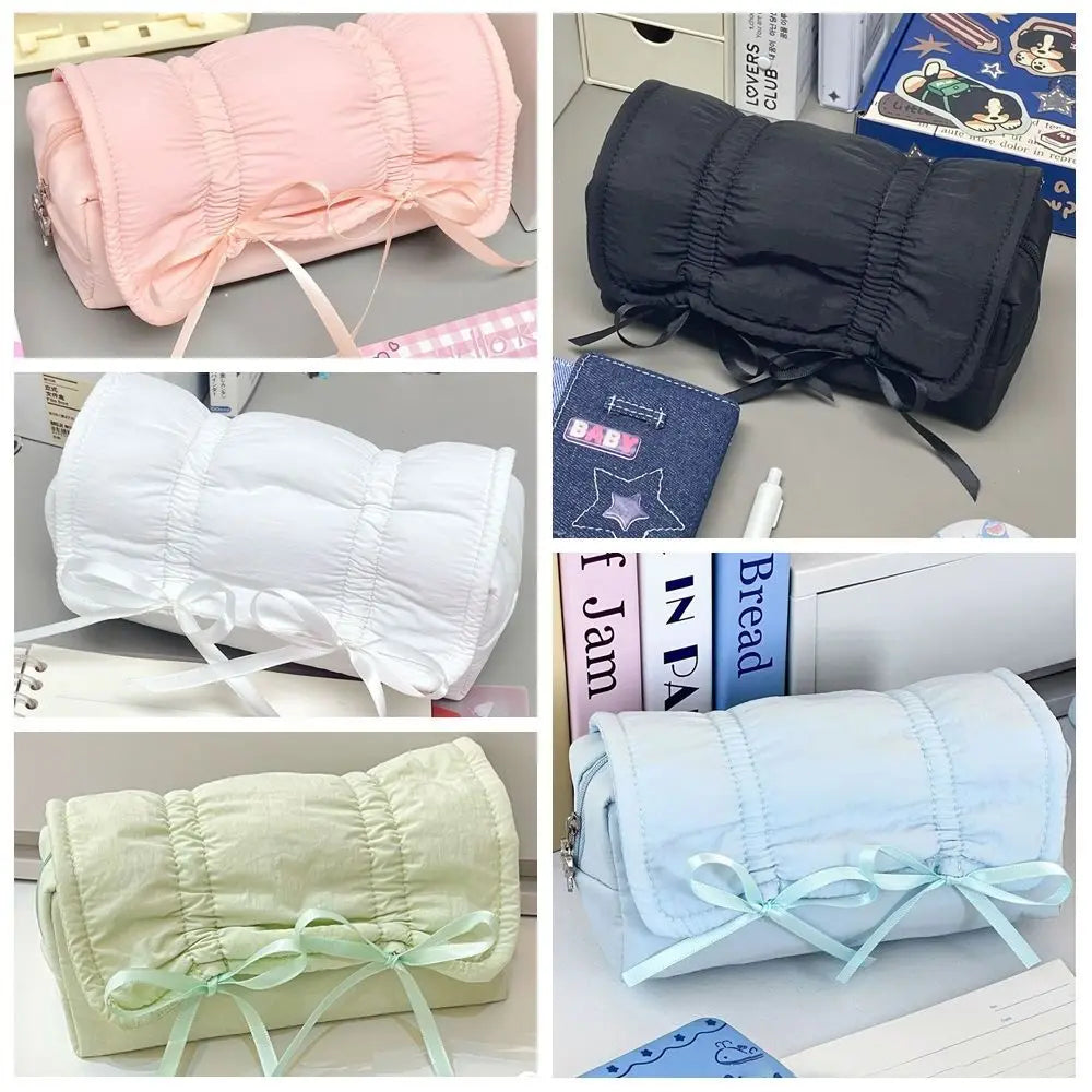 Large Capacity Bow Drawstring Pencil Case – Canvas Pen Bag Pencil Case Pouch HIP