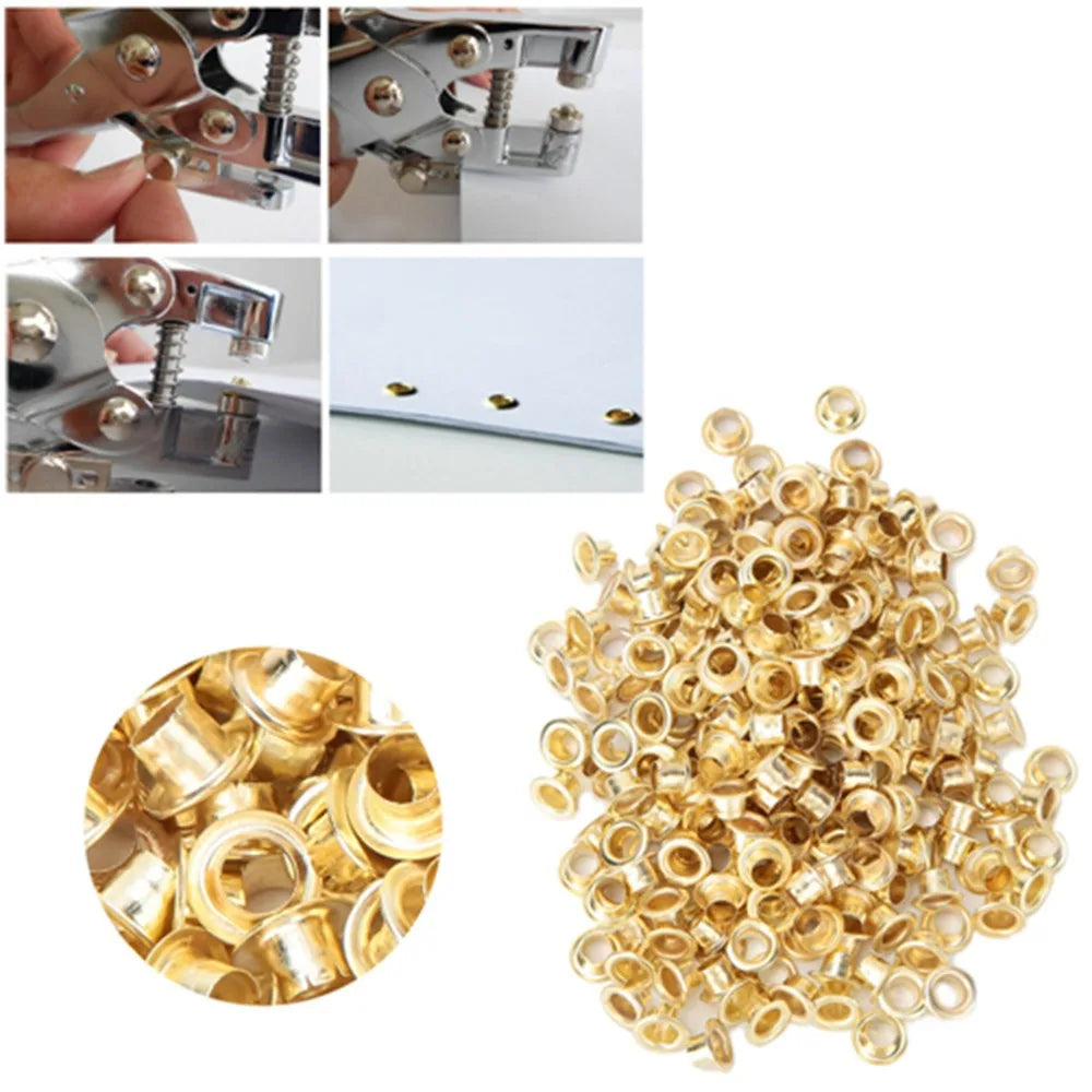 250-Piece Gold Metal Eyelets 4.5mm with Storage Box Metal Binding Eyelets HIP