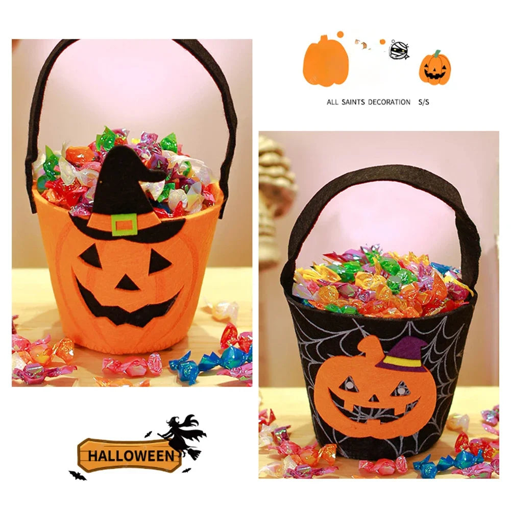 Halloween Themed Candy Bucket Bag with Handle Large Capacity Portable Pumpkin Candy Bucket Halloween Party Decor Supplies HIP