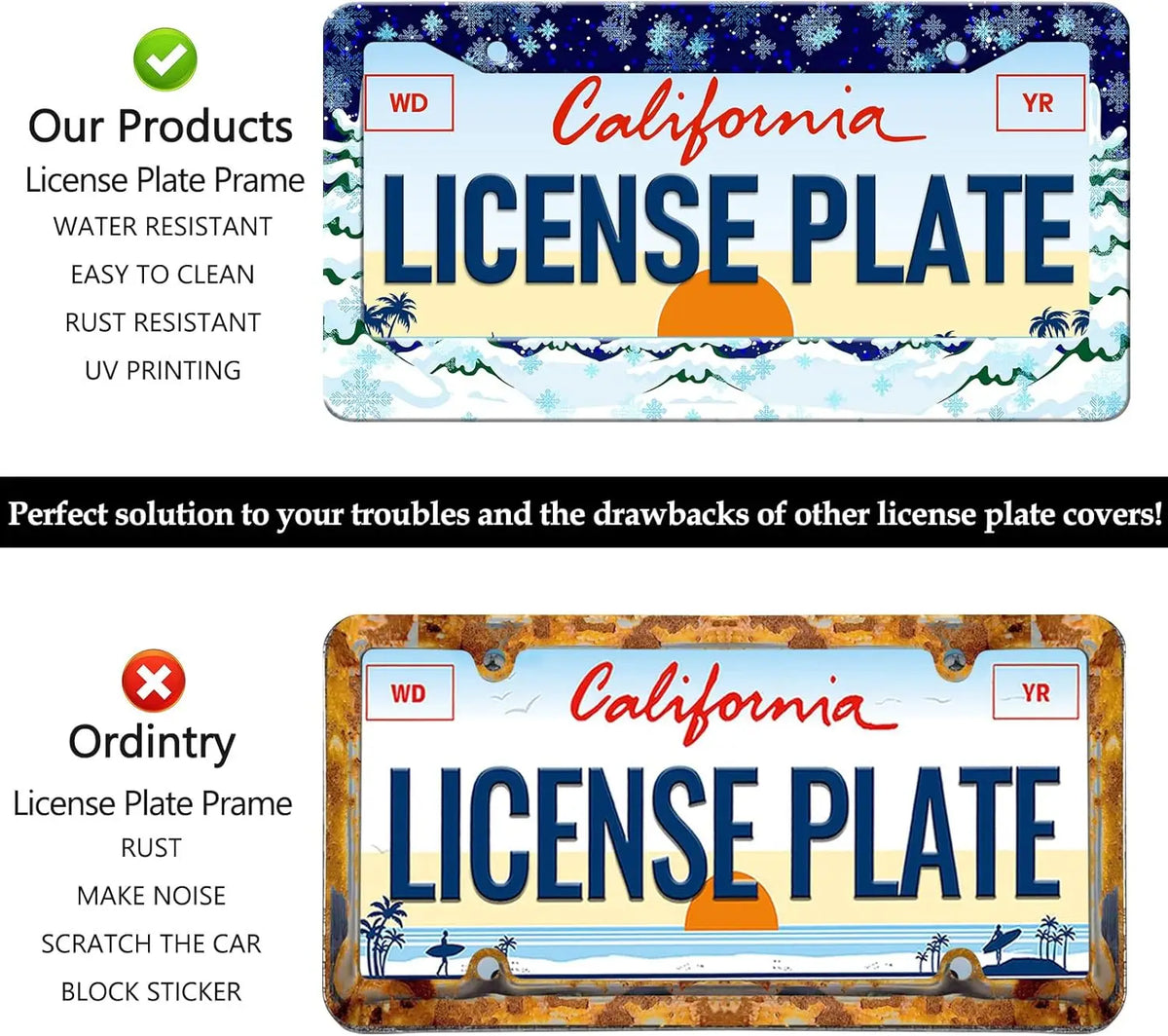 Christmas Snowflake License Plate Frames 2-Pack – Stainless Steel License Plate Frame HIP