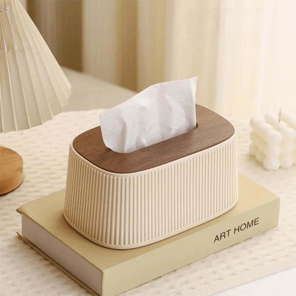 Auto-Lift Spring Tissue Box Dispenser | Stripe Lid, Space-Saving Tissue Box Dispenser HIP
