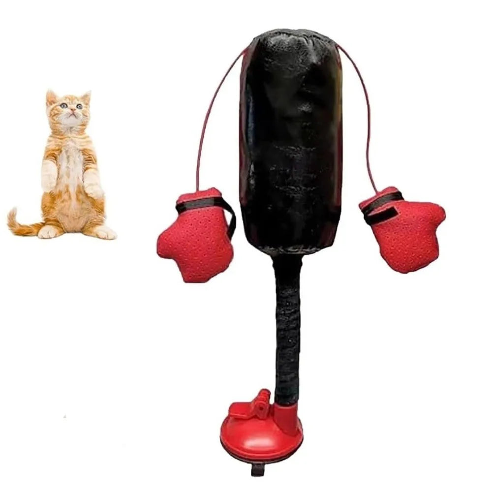 Cat Boxing Toy – Spring-Loaded Suction Cup Speed Bag Interactive Cat Toy HIP Red Base
