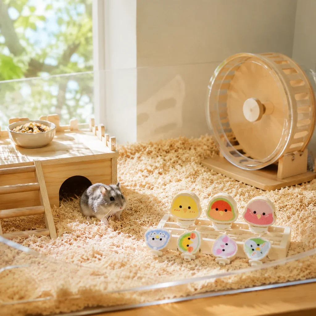 Cartoon Parrot Pattern Bird Platform Natural Pine Floating Stone Grinding Rack for Animal Totoro Squirrel Hamster Bracket Board HIP