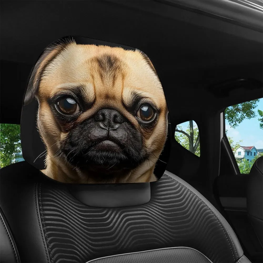 Pug Car Headrest Covers 2-Pack – Washable & Breathable Car Headrest Cover HIP