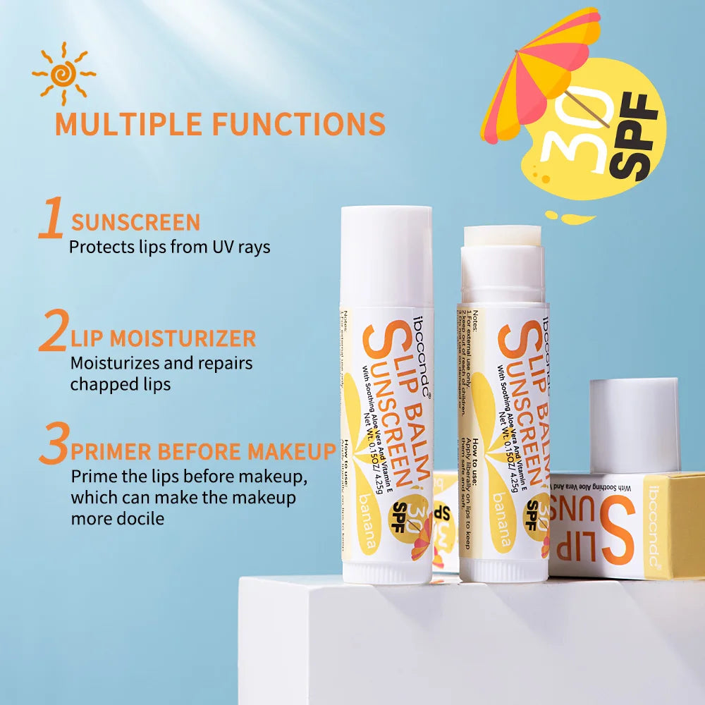 1 Piece Sunscreen Lip Balm SPF 30 UVA Protection Lips Moisturizer Watermelon Coconut Banana Flavor Colorless Lipstick Sun Care HIP