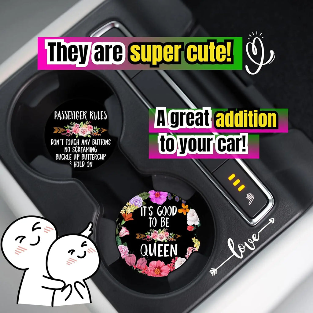 Flower Car Cup Holder Coasters 2-Pack | Non-Slip Ceramic Car Cup Coasters HIP