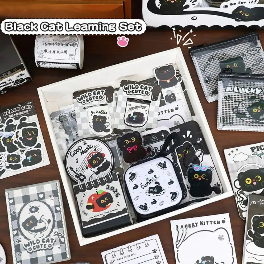 Kawaii Black Cat Stationery Gift Set – Student School Supplies Student Stationery Set HIP