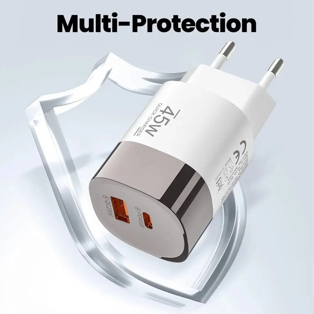 45W USB-C Fast Charger – EU/US/UK Plug for iPhone & Android USB-C Wall Charger HIP