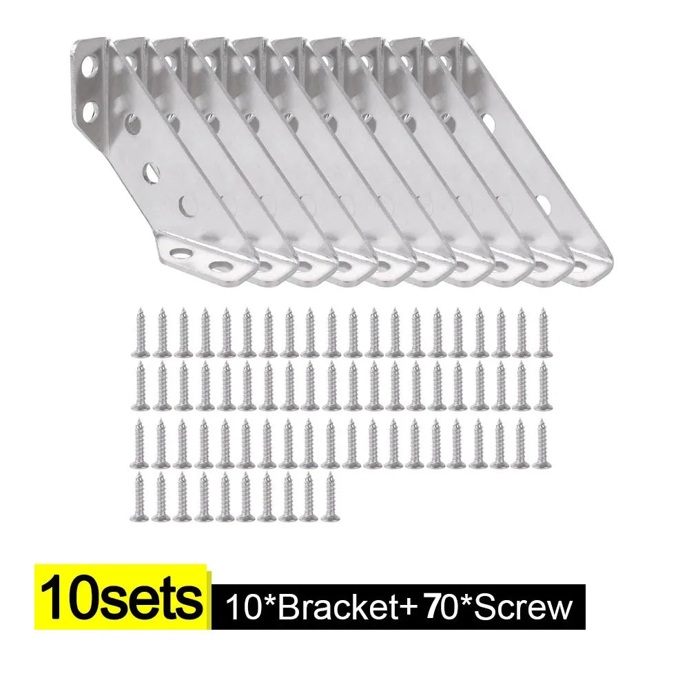 Stainless Steel Right Angle Corner Brackets with Screws 3/5/10 Set Corner Bracket Set HIP C273-10set