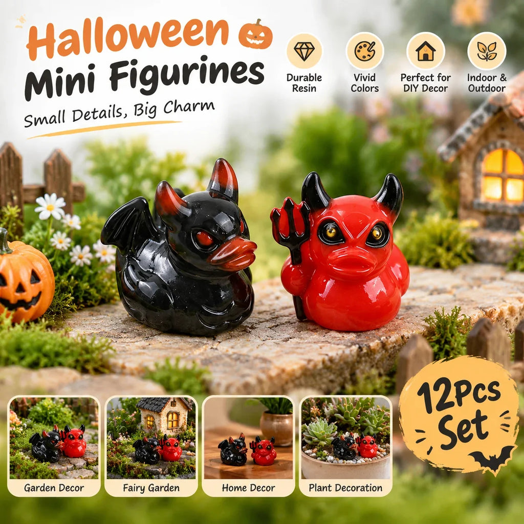 Mini Devil Ghost Skull Resin Ducks Figurines, Cute Spooky Desktop Decor, Halloween Christmas Gift DIY Craft Dollhouse Decor HIP
