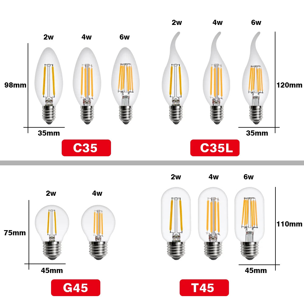 2-Pack Retro LED Edison Filament Bulbs E27 E14 – Vintage Warm Light LED Filament Bulb HIP