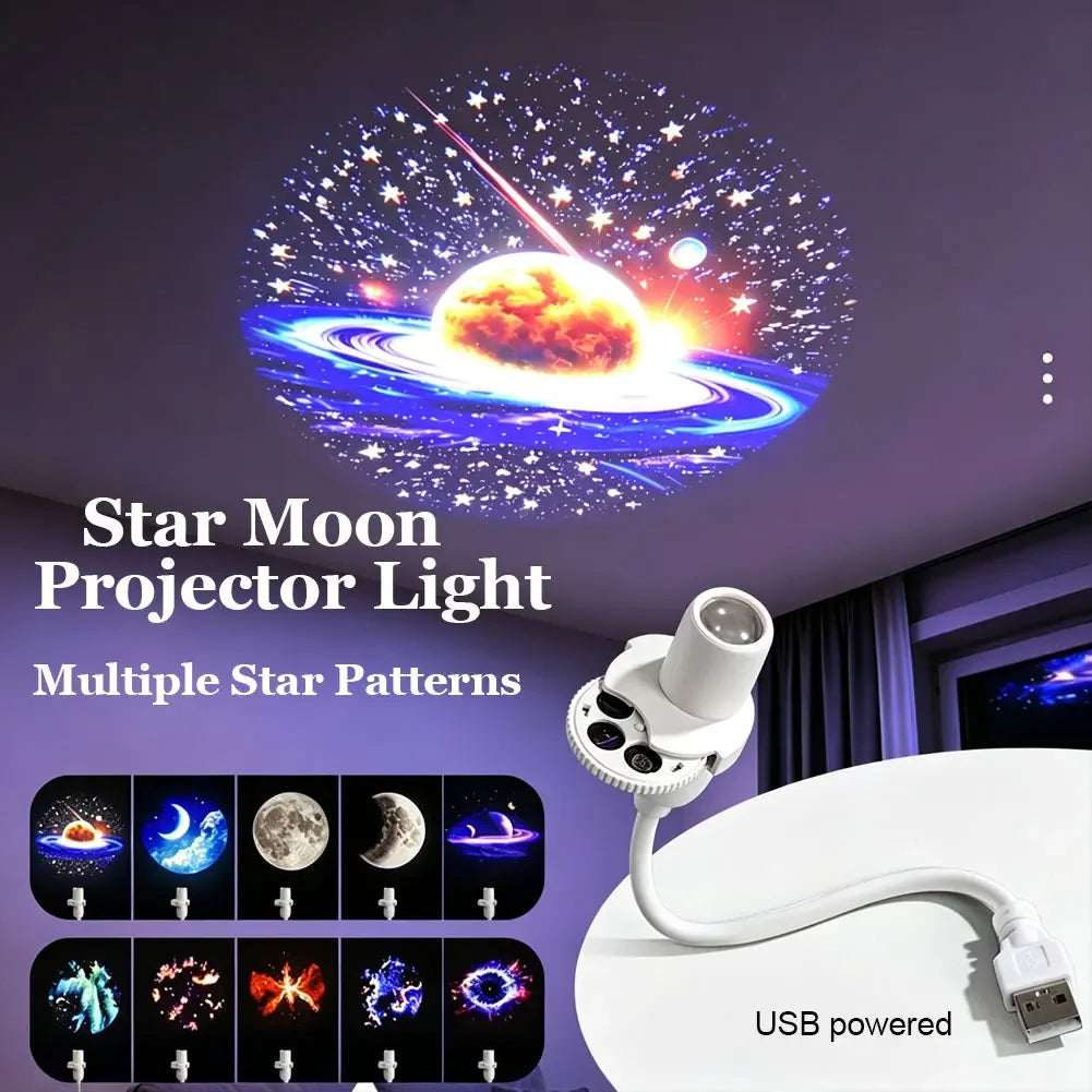 USB Car Atmosphere Lamp Galaxy Star Projector Night Light With 5/10/15 Film Discs For Bedroom Camping Decoration HIP