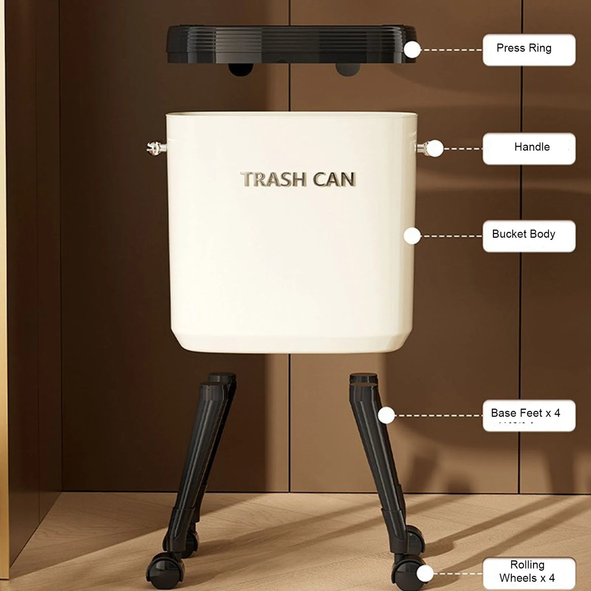 Tall Trash Can with Wheel Legs 15L Large Capacity Narrow Garbage Can for Kitchen Bathroom Living Room Narrow Garbage Can HIP