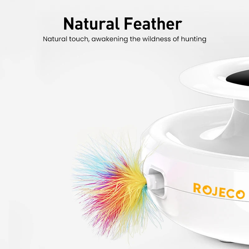 ROJECO 2 In 1 Interactive Electronic Pet Toys Smart Rolling Ball For Cats Rechargeable Feather Duster Cat Toys With Replacement HIP