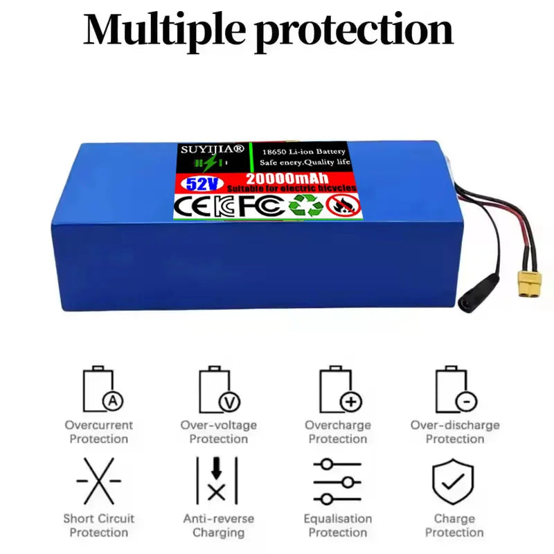 52V 20Ah 18650 Lithium Battery 14S5P with BMS & Charger Lithium Battery Pack HIP