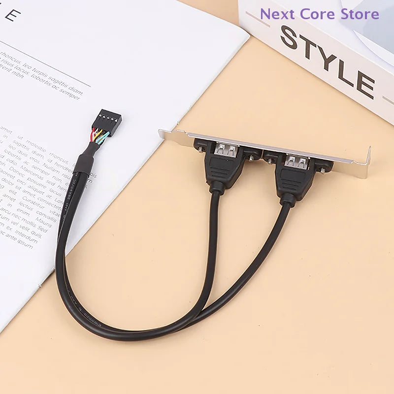 USB 2.0 to 9-Pin Motherboard Rear Panel Expansion Bracket – 2 Port USB Header Adapter HIP