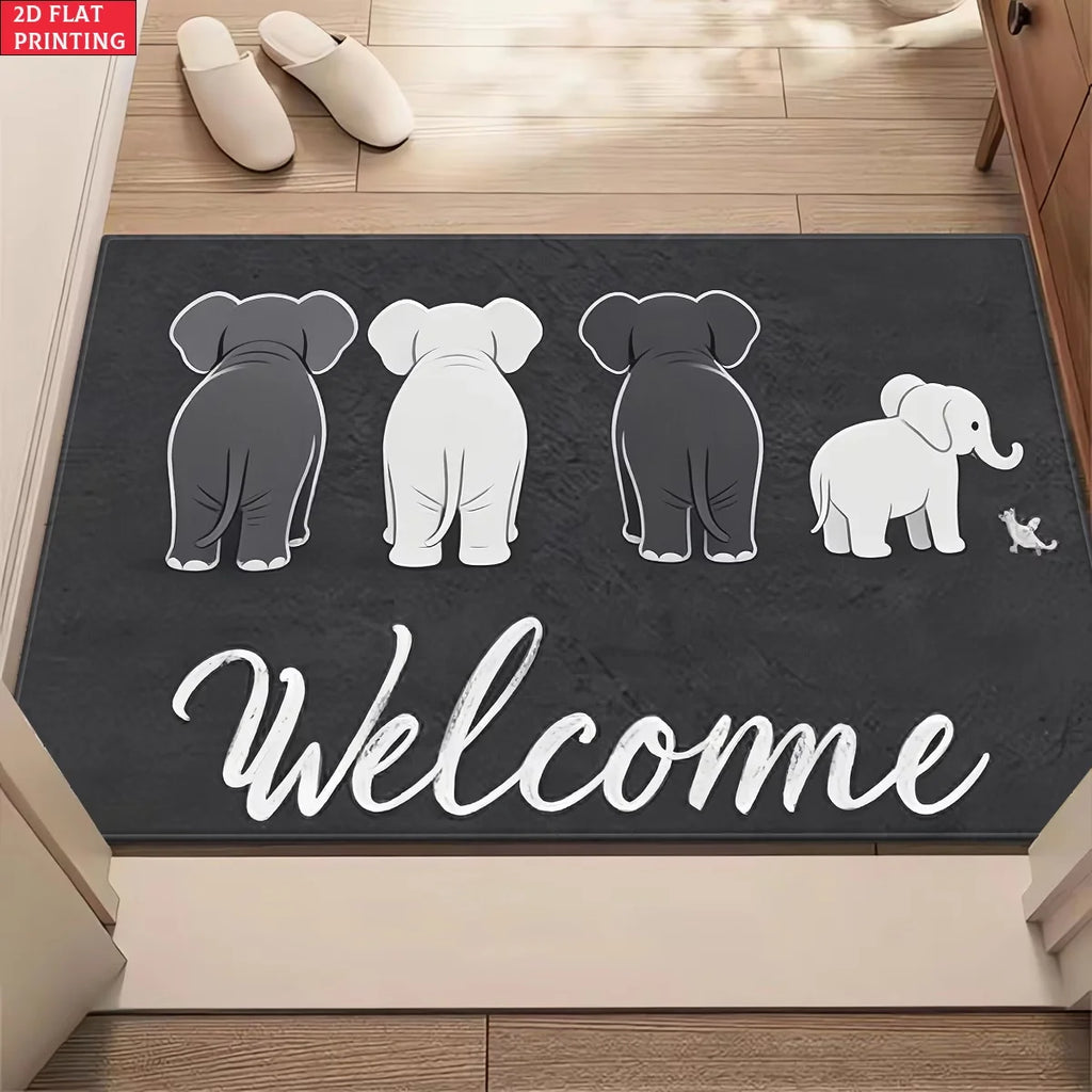 Elephant Family Welcome Mat – Non-Slip Washable Entryway Rug Decorative Floor Mat HIP