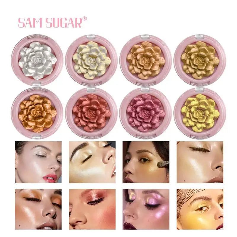 SAM SUGAR 3D Rose Highlighter & Bronzer Palette – 8 Shades Highlighter Bronzer Palette HIP