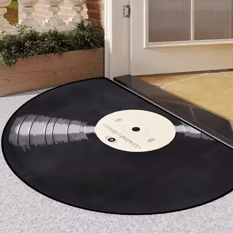 Retro Vinyl Record Half-Round Doormat – Nonslip Floor Mat Decorative Doormat HIP
