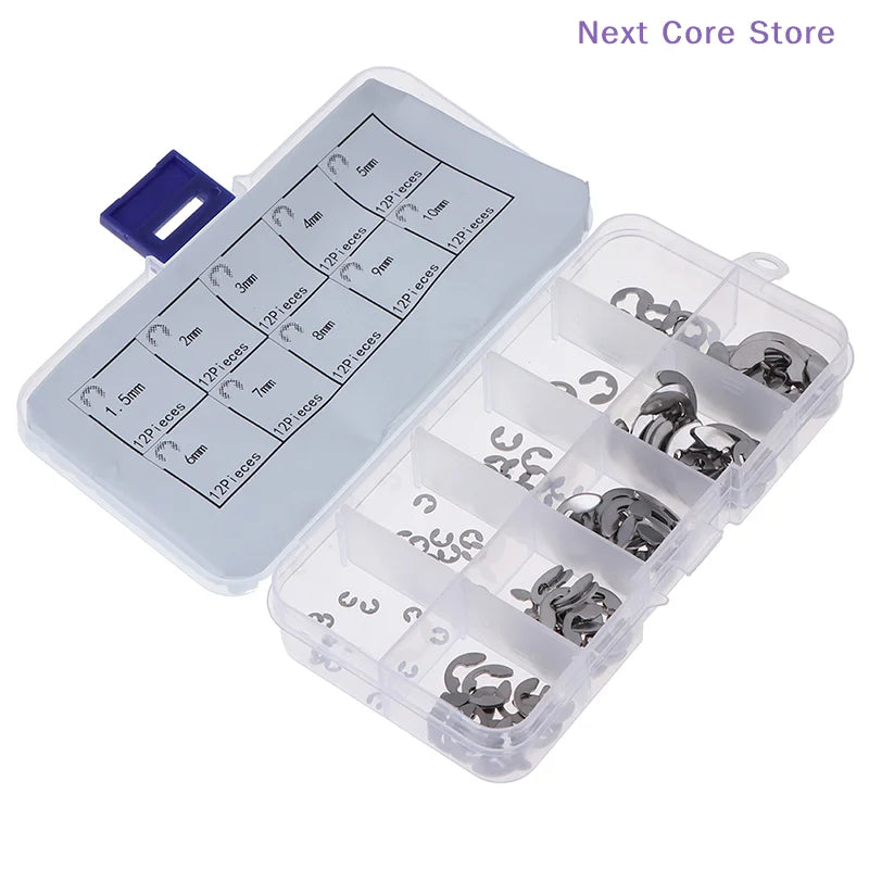 120-Pc 304 Stainless Steel E-Clip Retaining Circlip Kit M1.5–M10 Retaining Circlip Kit HIP