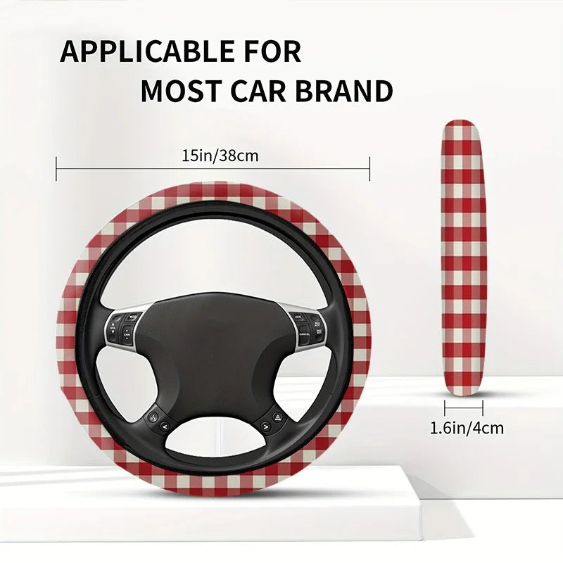 Red White Gingham Steering Wheel Cover – Universal Fit Steering Wheel Cover HIP