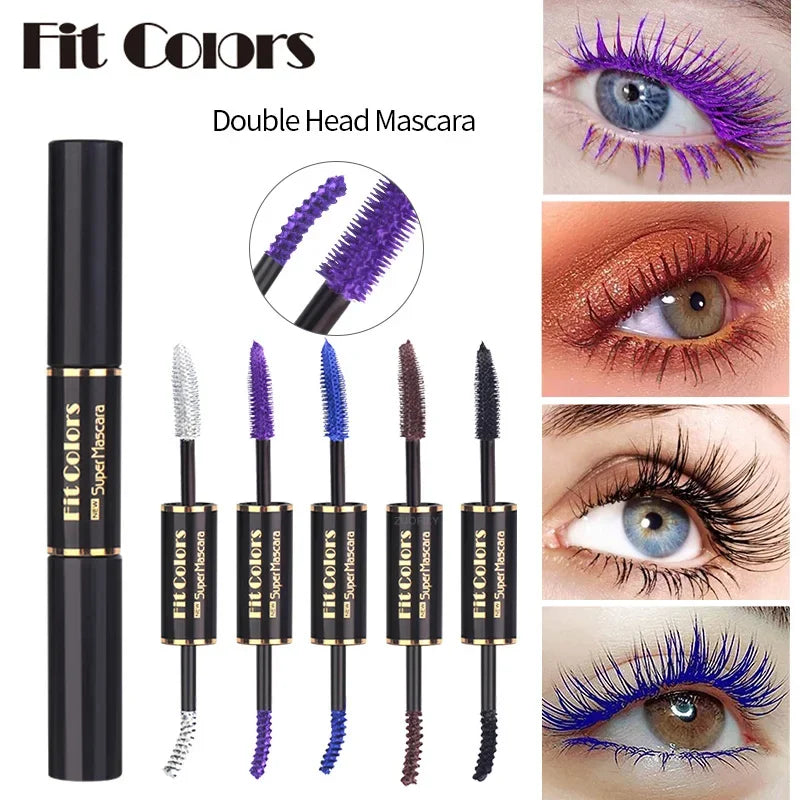 5Color Double Head Mascara Waterproof Fast Dry Eyelashes Curls Extension Make-Up Eyelashe Blue Purple Black White Coffee Mascara HIP