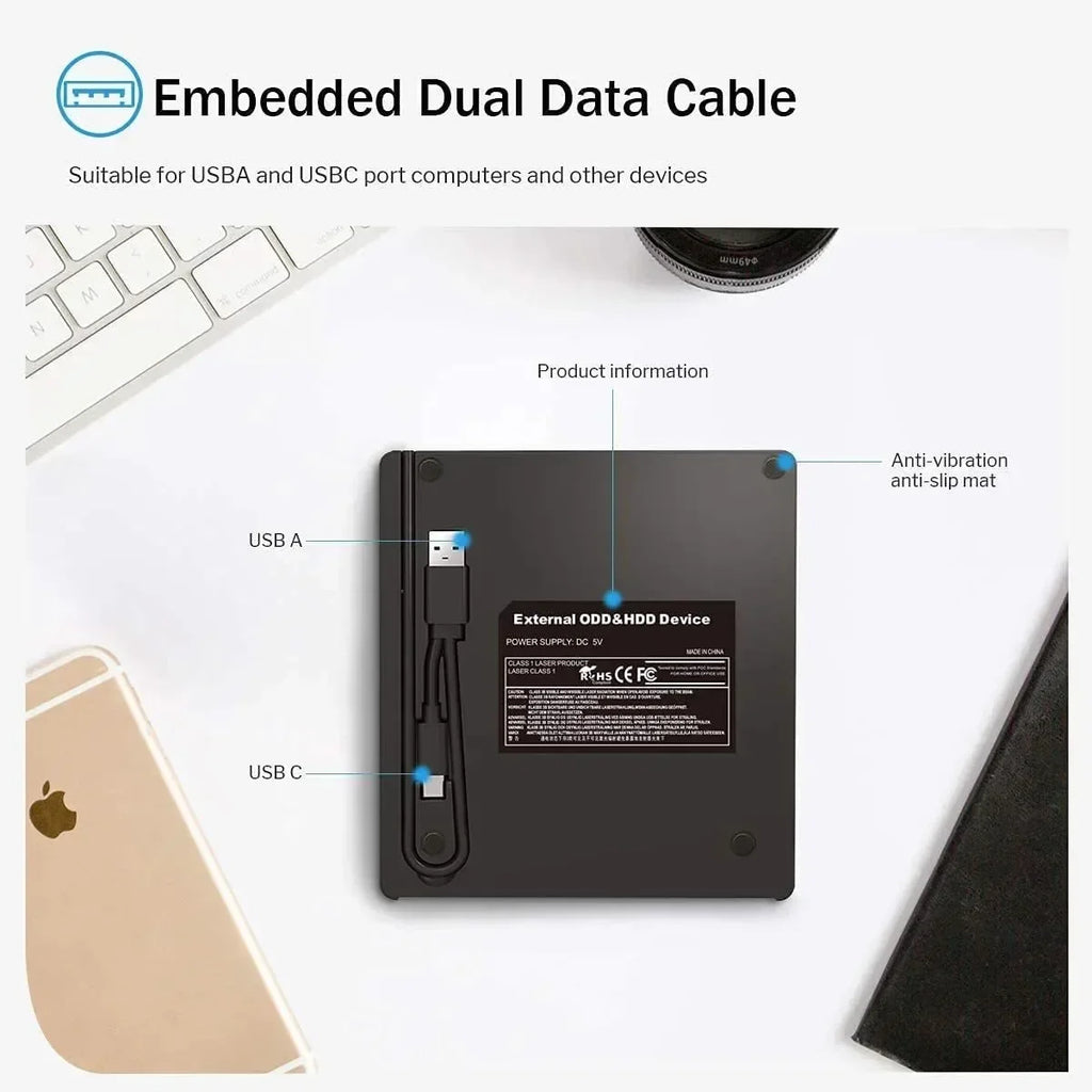 USB3.0 Type C External RW CD Player Burner Bluray Player 7 in 1 External CD DVD Drive External CD Reader For PC Laptop Desktop HIP