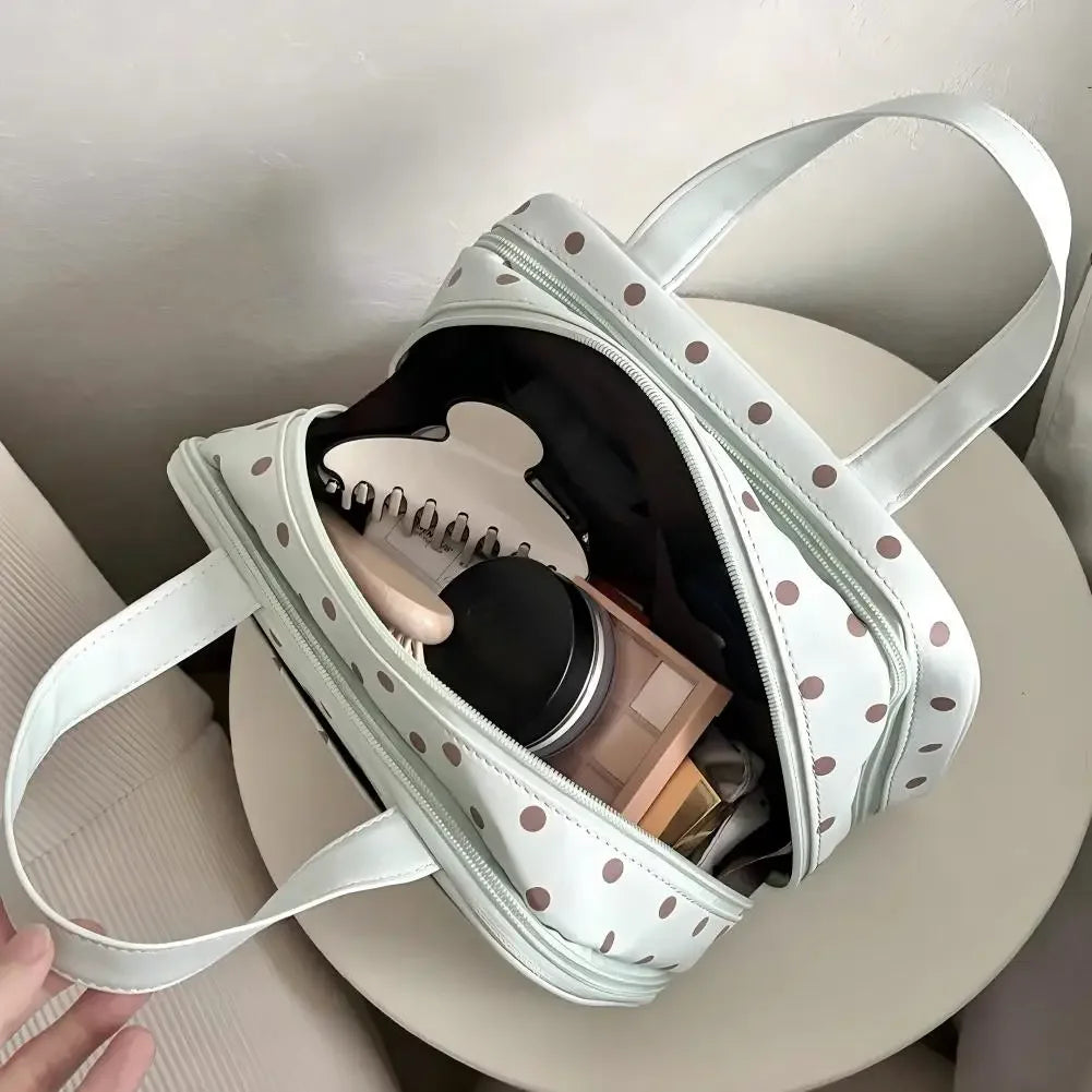 Makeup Bag Large Capacity Cute PU Polka Dot Waterproof Toilet Bags Portable Travel Multi Zone Cosmetic Storage Handbags HIP