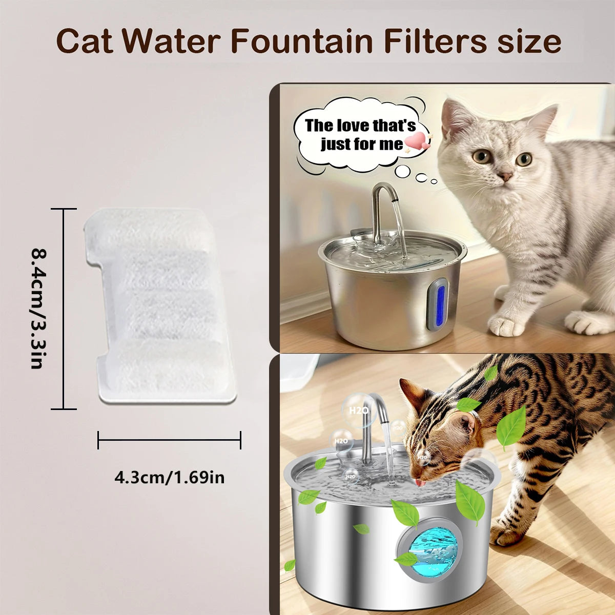 10/20PCS Cat Water Fountain Filters, Fit 67oz/2L & 108oz/3.2L Dispensers, Activated Carbon Filters for Dog/Cat Fountains HIP